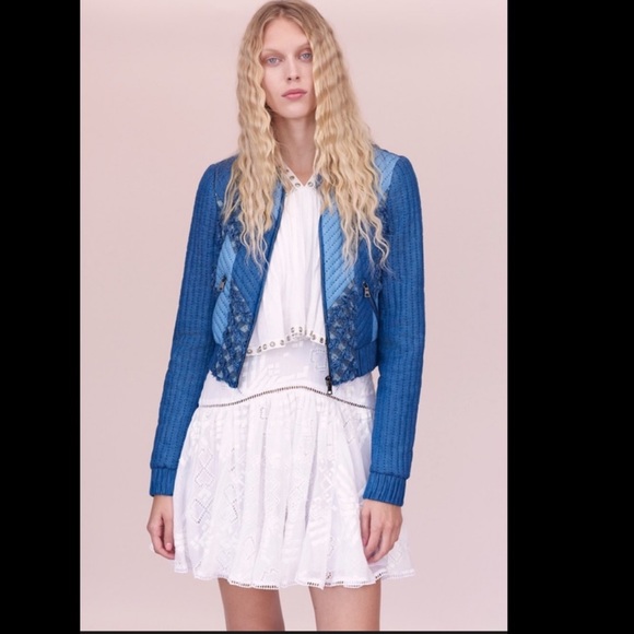 Rebecca Taylor Jackets & Blazers - Rebecca Taylor Cropped Chambray-Trim Quilted Patchwork Jacket